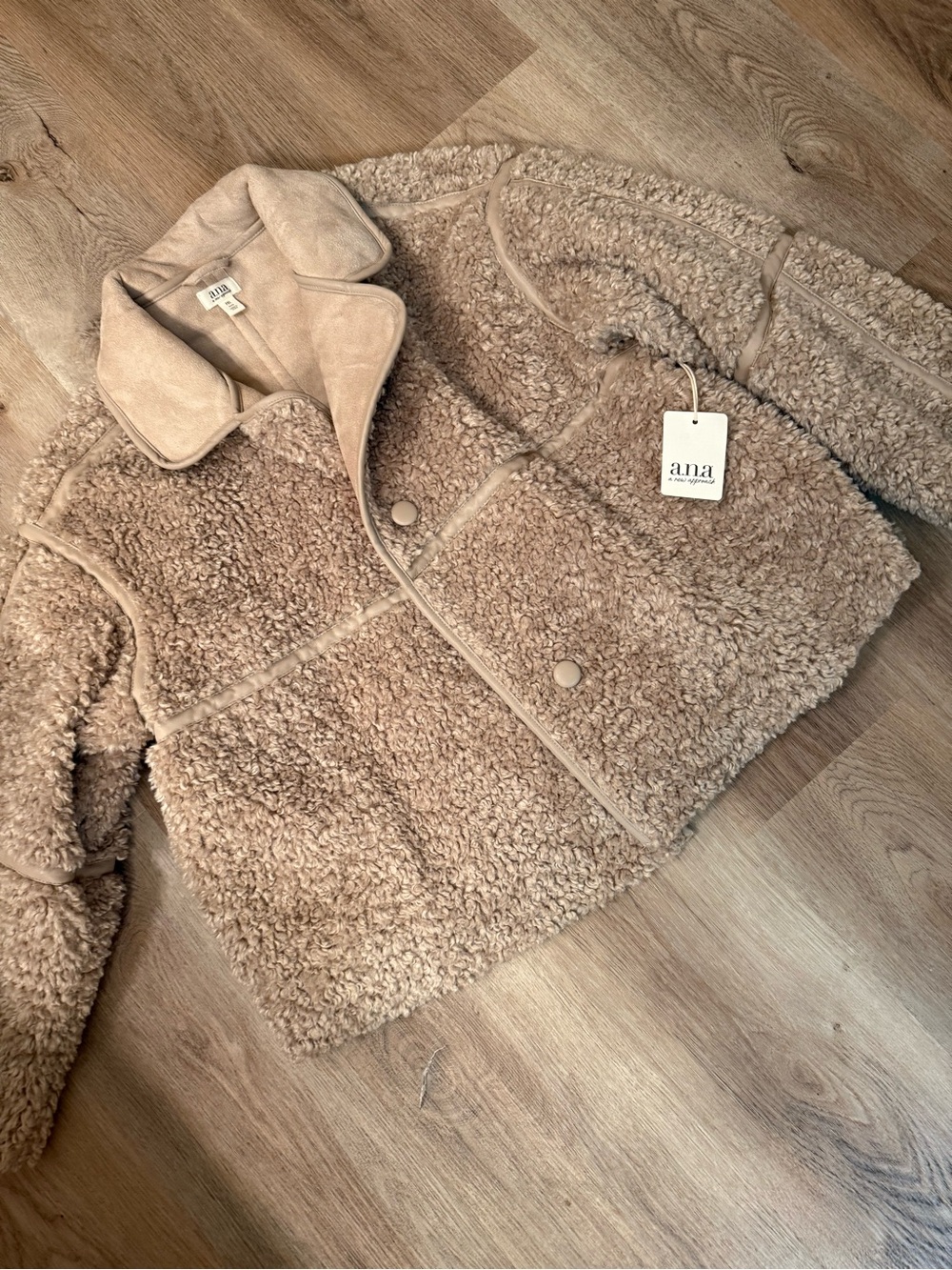 Ana Petite Faux-Fur Teddy Jacket in Light Taupe